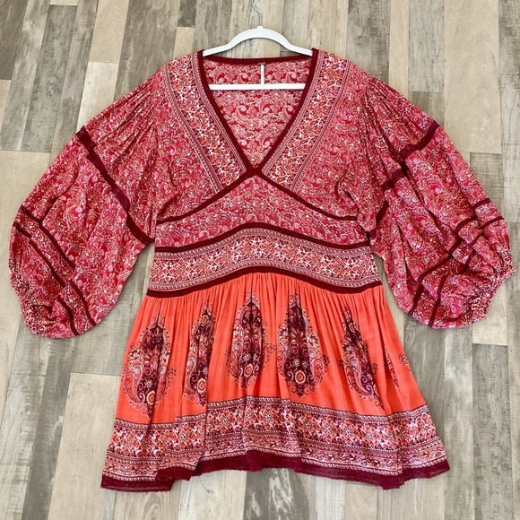 Free People Dresses & Skirts - Free People Luna Scarf Mini Dress Bohemian Floral